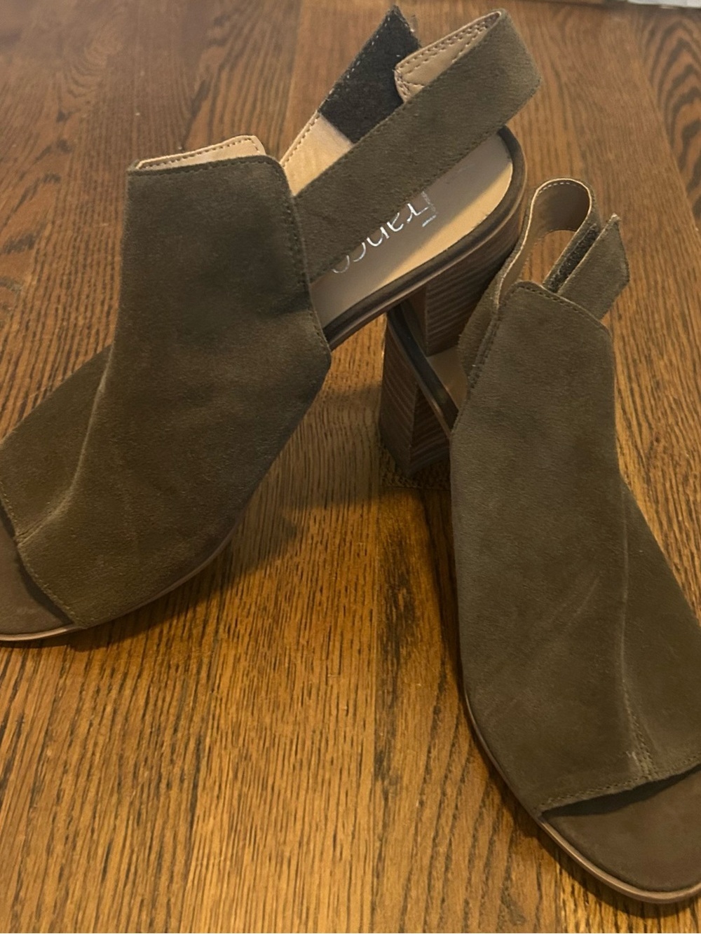 Franco Sarto Olive Suede Open-Toe Fall Slingback Block Heels Size 8